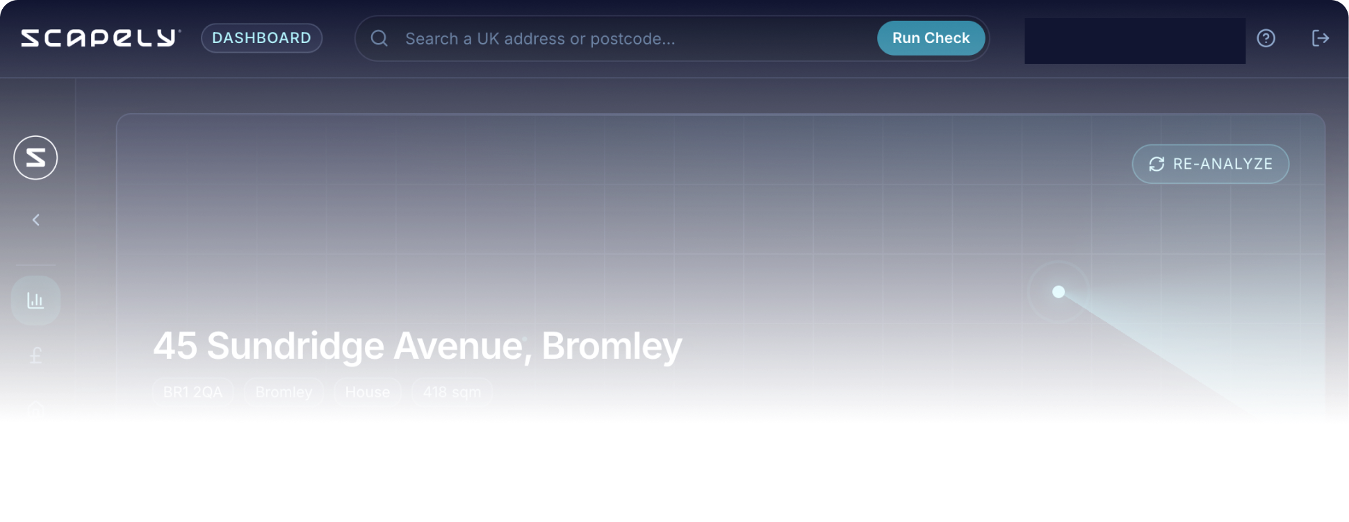 Scapely dashboard header showing 45 Sundridge Avenue, Bromley